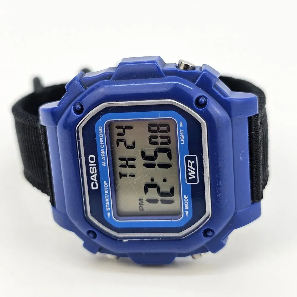 CASIO Illuminator 43MM Blue Tone Case Digital Men's Watch New Black Canvas Bands